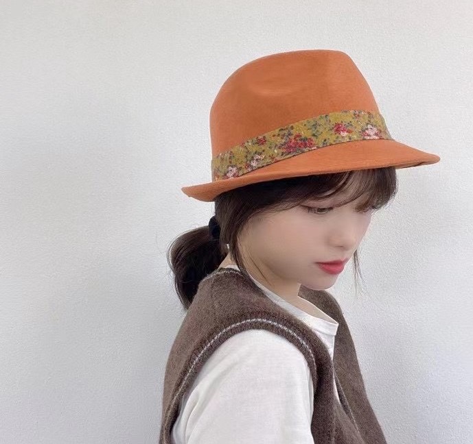 【H123113】✈️正韓🛫羊毛質料 帽型好看 碎花絲帶裝飾 氣質款禮帽