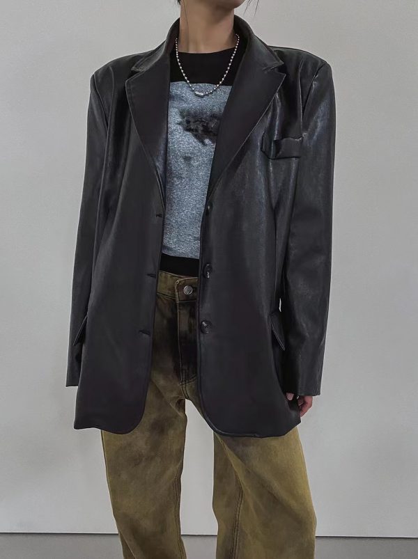 【S991308】✈️正韓🛫氣質大方 質感皮質 西裝外套