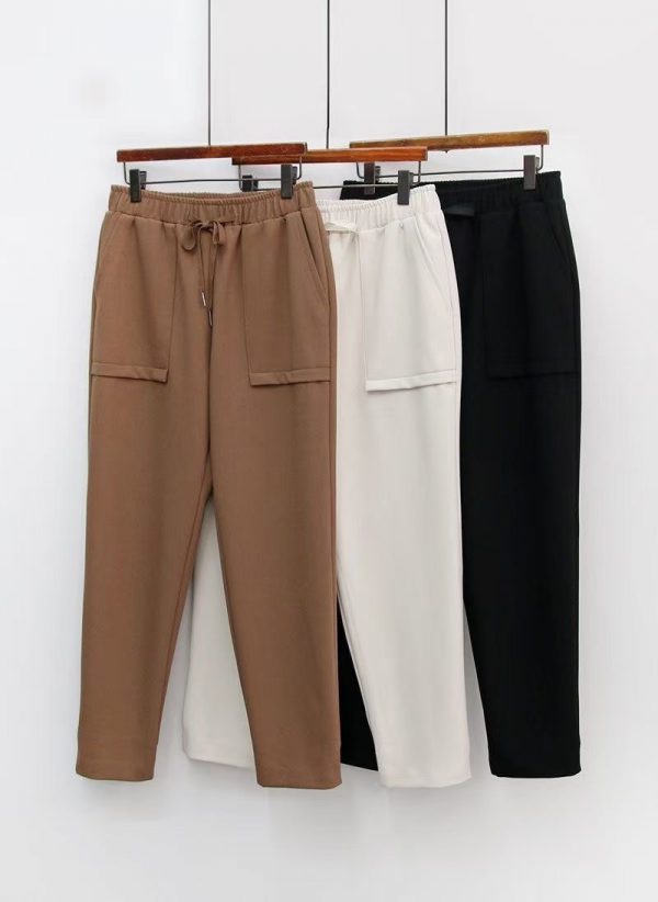【S148802】✈️正韓🛫側大口袋 可休閒可正式 全鬆緊腰綁帶長褲