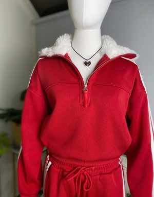 【貨號5-3-】正韓✈️毛領拉鍊修身休閒套裝（長袖上衣／休閒長褲）